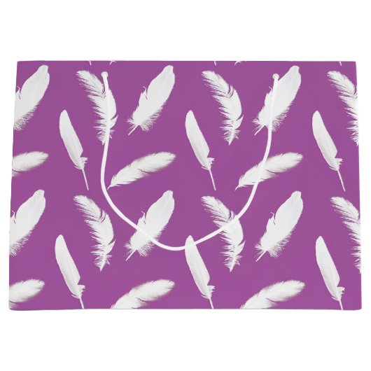 Weißfederdruck auf Amethyst lila Große Geschenktüte (Vorderseite)