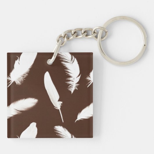 Weißfederdruck auf Schokoladenbraun Schlüsselanhänger (Rückseite)