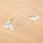 Weißfloralen goldener Rahmen klare Hochzeit Acryleinladungen (Ablage )