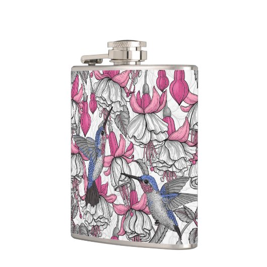 Weißfuchsien und Kolibris Flachmann (Links)