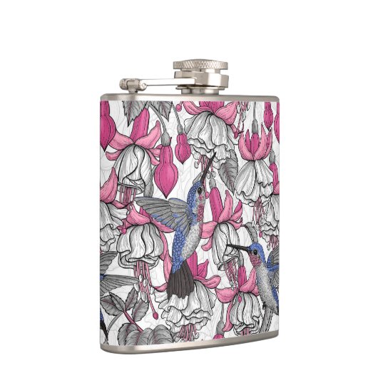 Weißfuchsien und Kolibris Flachmann (Rechts)