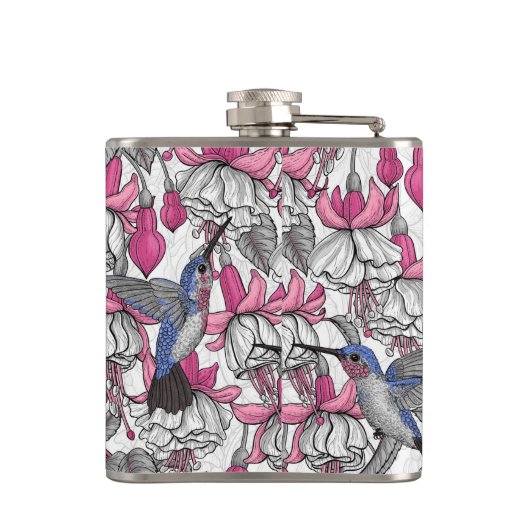 Weißfuchsien und Kolibris Flachmann (Rückseite)