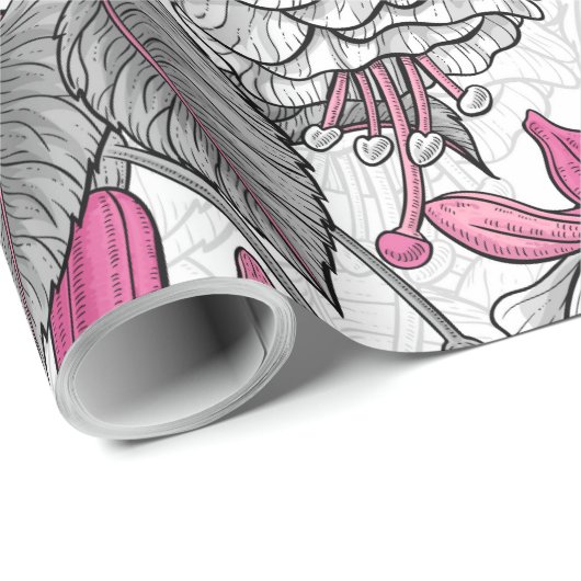 Weißfuchsien und Kolibris Geschenkpapier (Rolleneckpunkt)