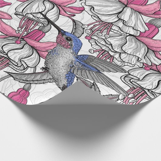 Weißfuchsien und Kolibris Geschenkpapier (Ecke)