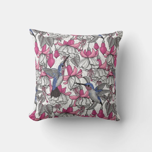 Weißfuchsien und Kolibris Kissen (Vorderseite)