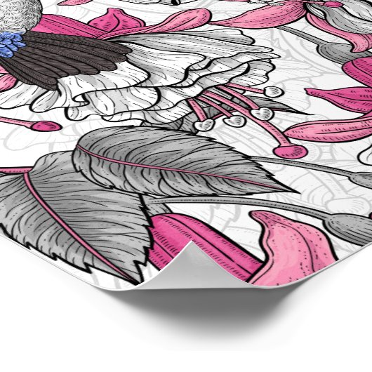 Weißfuchsien und Kolibris Poster (Ecke)