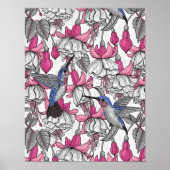 Weißfuchsien und Kolibris Poster (Vorne)