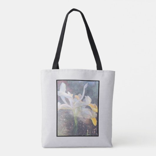 Weißgelbe Iris Elegantes Foto Tasche (Rückseite)