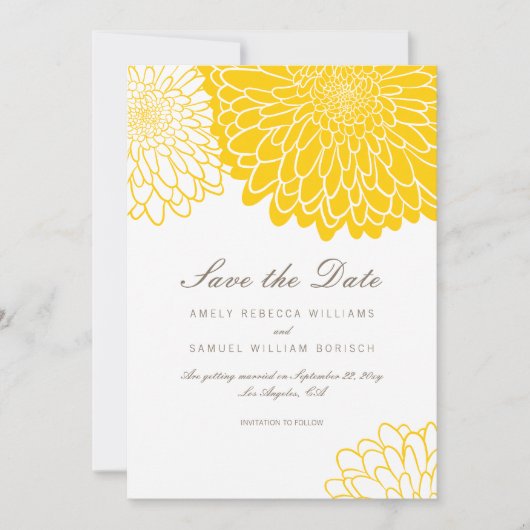 Weißgelbes Chrysanthemum Save the Date einfach Einladung (Vorderseite)