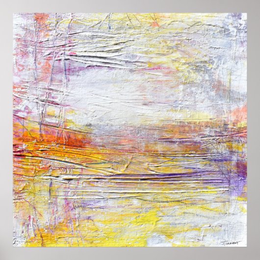 Weißgelbes Rosa Texturierte Abstrakte Malerei Poster (Vorne)