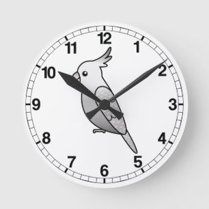Weißgesicht-Perl-Zeichentrick-Nymphensittich-Papag Runde Wanduhr