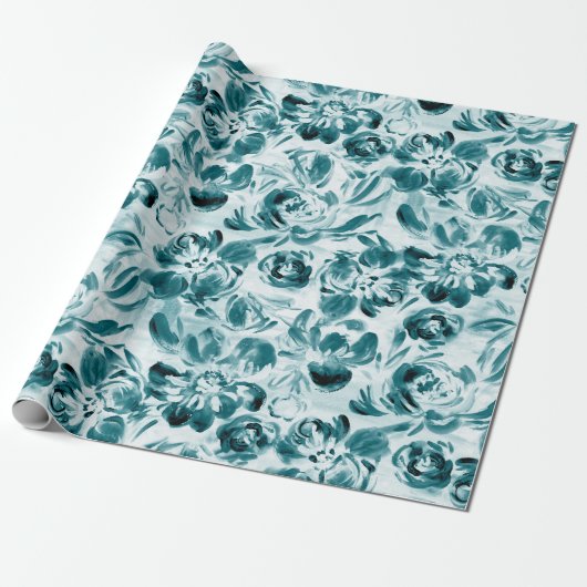 Weißgestrichene Blume auf dunklem Aquapapapier Geschenkpapier (Ungerollt)