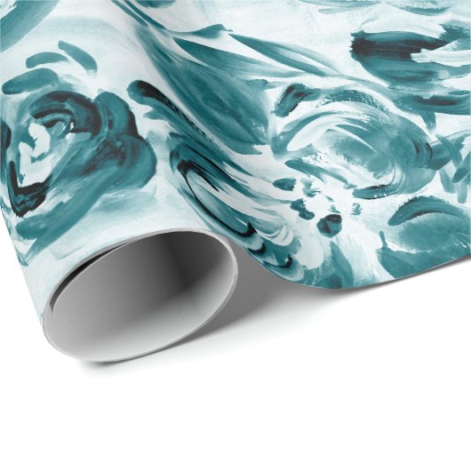 Weißgestrichene Blume auf dunklem Aquapapapier Geschenkpapier (Rolleneckpunkt)