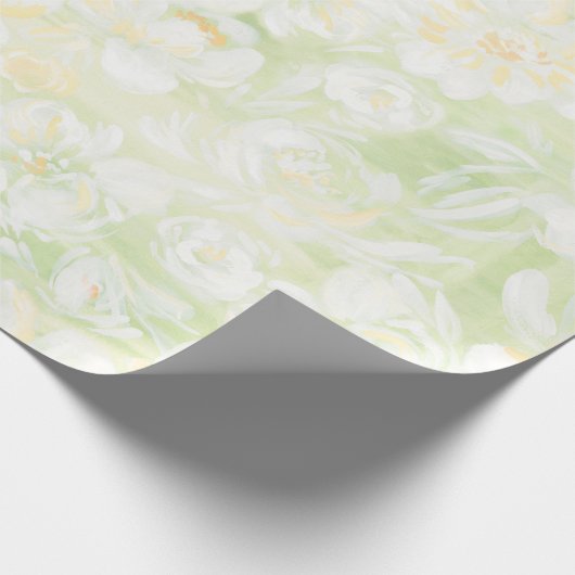 Weißgestrichene Blume auf grünem Frischpapier Geschenkpapier (Ecke)
