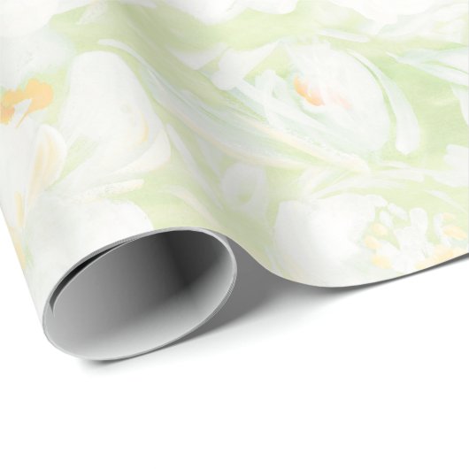 Weißgestrichene Blume auf grünem Frischpapier Geschenkpapier (Rolleneckpunkt)