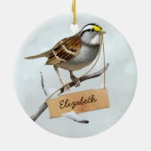 Weißgewirbelter Spatzen Anpassungsname Keramik Ornament (Hinten)