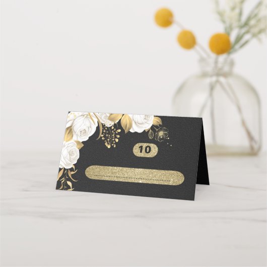 Weißgold botanisches Schwarz Platzkarte (Vorderseite)