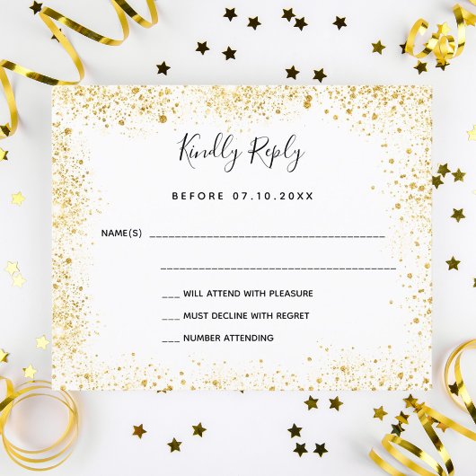Weißgold Glitzern Hochzeit RSVP Flyer