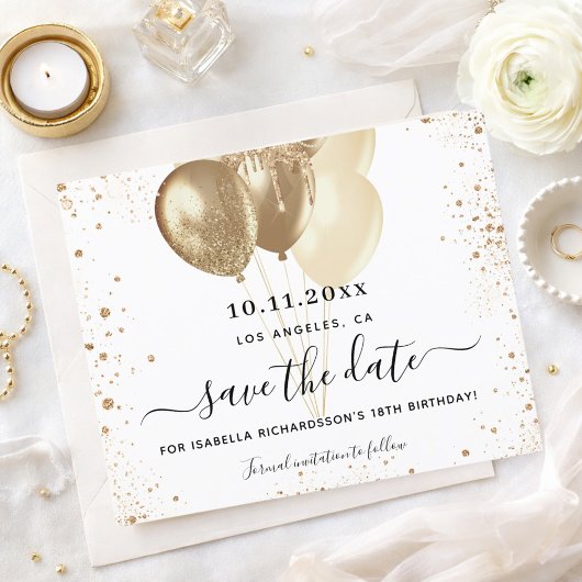 Weißgoldballons zum Geburtstag Save the Date Flyer