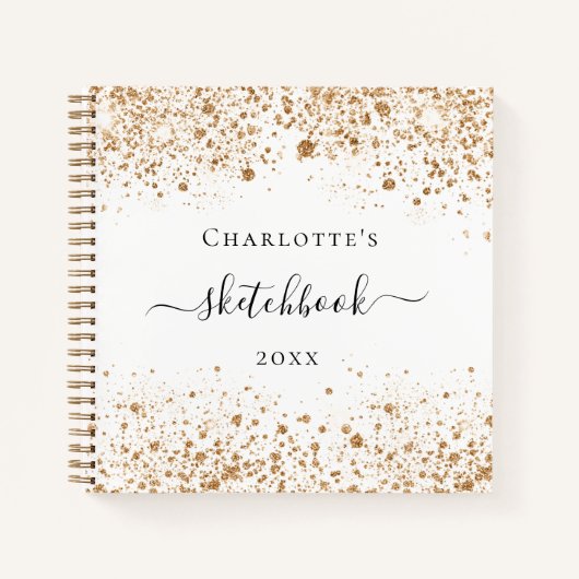 Weißgoldbuch Glitzer Name elegant Notizblock (Vorderseite)