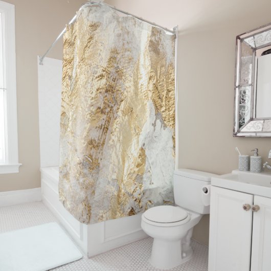 Weißgoldpinsel malte Textur. Duschvorhang (Beispiel)