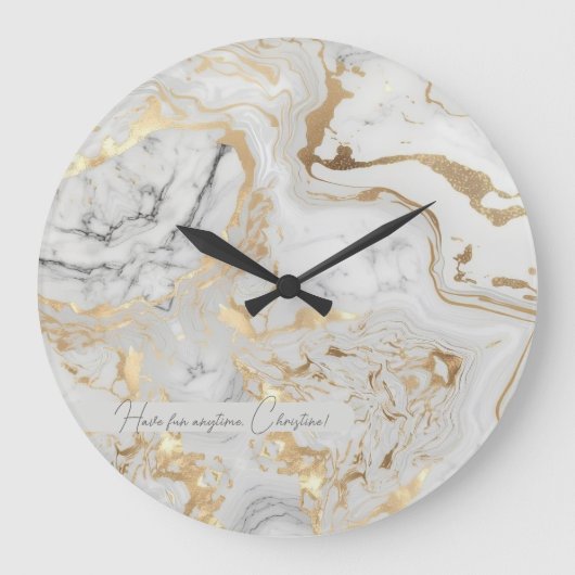 Weißgraue Sand-Imitate goldfarbene Marmortextur Große Wanduhr (Vorderseite)