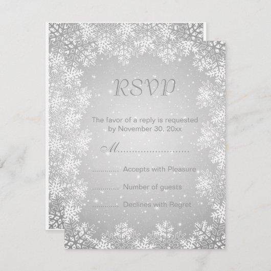 Weißgraue Schneeflocken Winterhochzeit UAWG RSVP Karte (Vorne/Hinten)