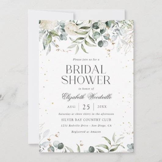 Weißgraues grünes Brautparty Einladung (Vorderseite)