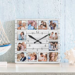 Weißgraues Holz Custom Foto Collage Elegant Quadratische Wanduhr<br><div class="desc">Erstellen Sie einfach Ihre eigene personalisierte,  weiße Holzputz elegante Wand-Uhr mit Ihren individuellen Fotos. Um die besten Ergebnisse zu erzielen,  schneiden Sie die Bilder vor dem Hochladen auf Quadrat - mit dem Fokuspunkt in der Mitte.</div>