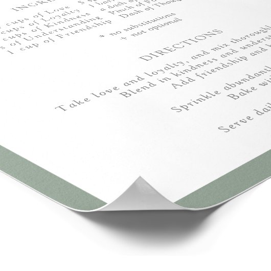 Weißgraues Rezept für eine glückliche Ehe Poster (Ecke)