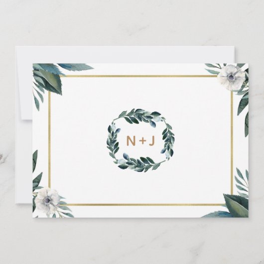 Weißgrüne Blätter Anemone Floral Brautparty Einladung (Rückseite)