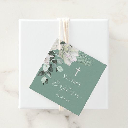 Weißgrüner Bouquet Taufe Geschenkanhänger (Beispiel)