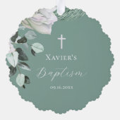 Weißgrüner Bouquet Taufe Ornament Karte (Rückseite)