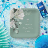 Weißgrüner Bouquet Taufe Pappteller (Party)