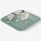 Weißgrüner Bouquet Taufe Pappteller (Gewinkelt)