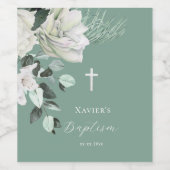 Weißgrüner Bouquet Taufe Weinetikett (Einzelnes Label)
