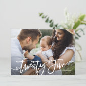 Weißhandbriefe glücklich Neues Jahr Foto Feiertagskarte (Stehend Vorderseite)