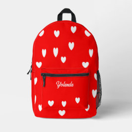Weißherzen personalisiert rot bedruckter rucksack