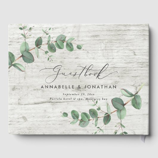 Weißholz Eukalyptus rustikales einfaches Gästebuch (Rückseite)