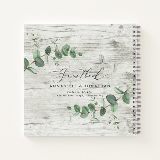 Weißholz Eukalyptus rustikales einfaches Gästebuch Notizblock (Rückseite)