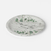 Weißholz-Eukalyptusblätterplatte Pappteller (Schrägansicht)