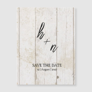 Weißholz Save the Date Minimalistische Initialen Magnetkarte