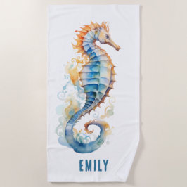 WEISSISCHES, FARBLICHES SEEPFERD PERSONALISIERT STRANDTUCH