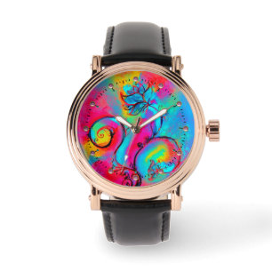 WEISSKALISCHE BLUME aquamarin-blau-rosa-gelb Armbanduhr