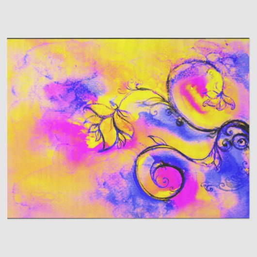 WEISSKALISCHE BLUME Gelb-Blau-Rosa Seidenpapier (Vorderseite)