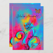 WEISSKALISCHE BLUME & SCHALTFLÄDEN, rosa, gelb Einladung (Vorne/Hinten)