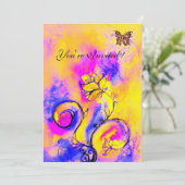 WEISSKALISCHE BLUME UND SCHALTFLÄCHEN lila-gelb-ro Einladung (Stehend Vorderseite)