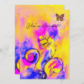 WEISSKALISCHE BLUME UND SCHALTFLÄCHEN lila-gelb-ro Einladung (Vorne/Hinten)