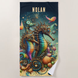 WEISSKALISCHE STEAMPUNK FARBIGE SEEPFERDE STRANDTUCH