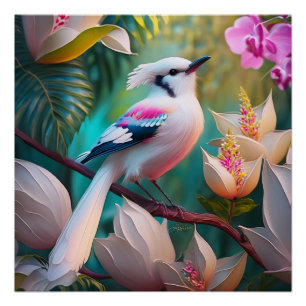 Weißkamm-Rosa-Brust-Fantasievogel Poster